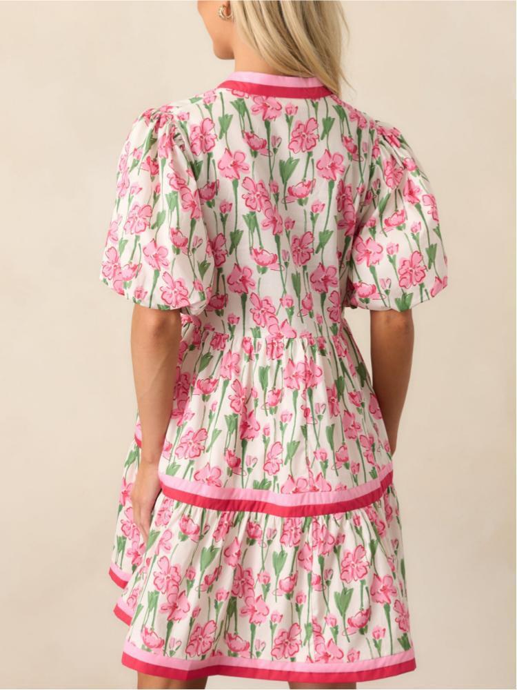Retro Ink Printed A-line Umbrella Dress - الصورة 4