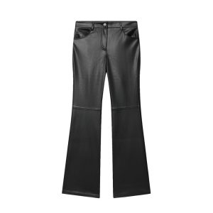 Cord-waist Micro-flared Pants For Leg-lengthening, Figure-hugging Casual Leather Pants