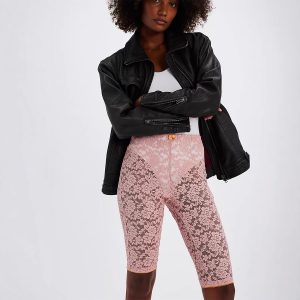 Womens Summer Suspender Lace See Through Sports Shorts