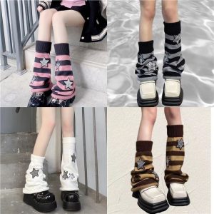 Wind Striped Knitted Leg Warmers For Women Socks To Pair With Snow Boots