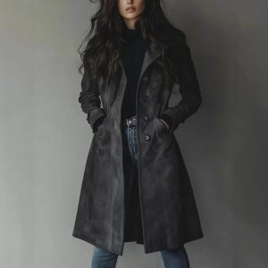 Womens Western Style Long Trench Coat For Fall And Winter
