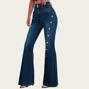 Fashionable Slim-fit Solid-color Blue Jeans