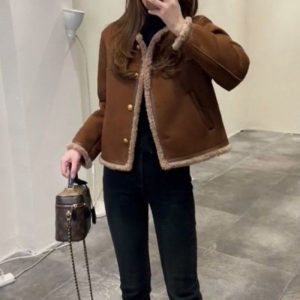 Womens Stylish Casual Cropped Lambswool Jacket