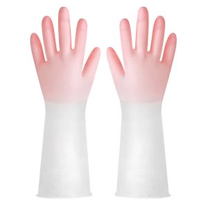 Dishwashing Gloves In Translucent White Made From Cleaning-grade Rubber With A Non-slip Design