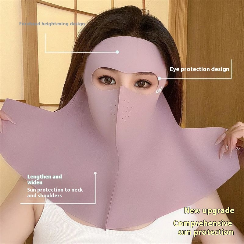 Summer Ice Silk Full Face Seamless Neck And Forehead Integrated Sun Mask - الصورة 2