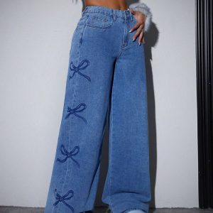 Printed Straight-leg Wide-leg Jeans