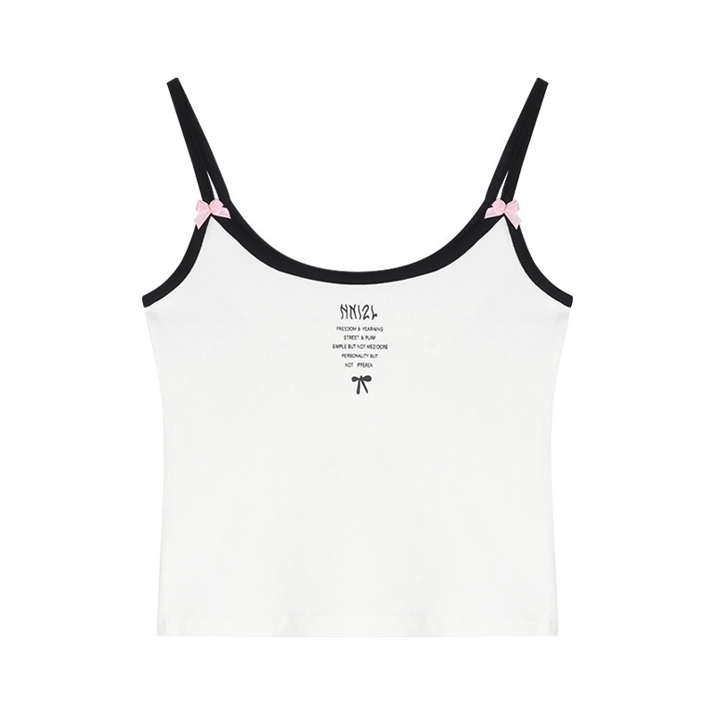 Letter-printed Cropped Camisole With A Bow A Sexy White Top - الصورة 7