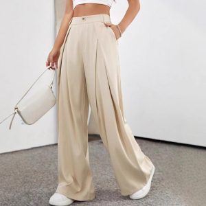 Womens High-Waisted Solid-Color Wide-Leg Suit Pants