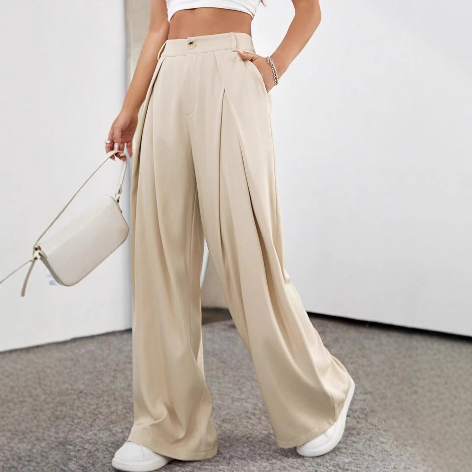 Womens High-Waisted Solid-Color Wide-Leg Suit Pants - Image 3