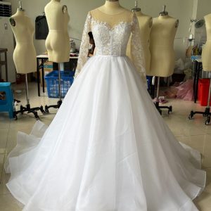 Embroidered Long Sleeve Off-the-shoulder Wedding Dress