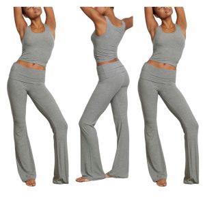 Stylish Ribbed Tank Top With A Fold-over Two-piece Set