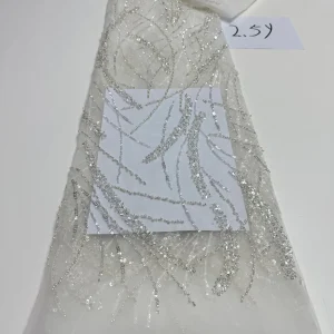 Luxurious Nigerian African Beaded Lace Fabric High Quality Sequins Embroidery African French Lace Fabric For Sewing 2.5 Yards