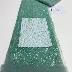 Luxurious Nigerian African Beaded Lace Fabric High Quality Sequins Embroidery African French Lace Fabric For Sewing 2.5 Yards