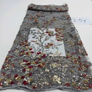 Luxurious Nigerian African Beaded Lace Fabric High Quality Sequins Embroidery African French Lace Fabric For Sewing 2.5 Yards