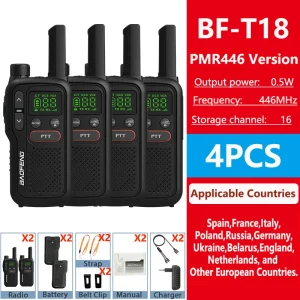 PMR446 BF-T18 Handheld  PMR Walkie Talkie Radio Station Transmitter 1500mAh Wireless Device Long Range Two Way Radios Flashligh
