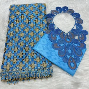 Sky Blue 2.5+2.5 Yards Swiss Voile Lace Fabric With Embroidered African Bazin Riche Fabric For Women Sewing Clothing Lace Fabric