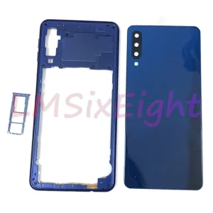 For Samsung Galaxy A750 A7 2018 SM-A750F A750F Phone Housing Middle Frame Cover+Battery Back Cover Glass+Sim Card Tray Holder