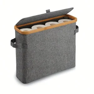 Bamboo Toilet Paper Holder , Multi-Functional Collapsible Bathroom, Bedroom, Dormitory Storage Basket, Laundry Basket
