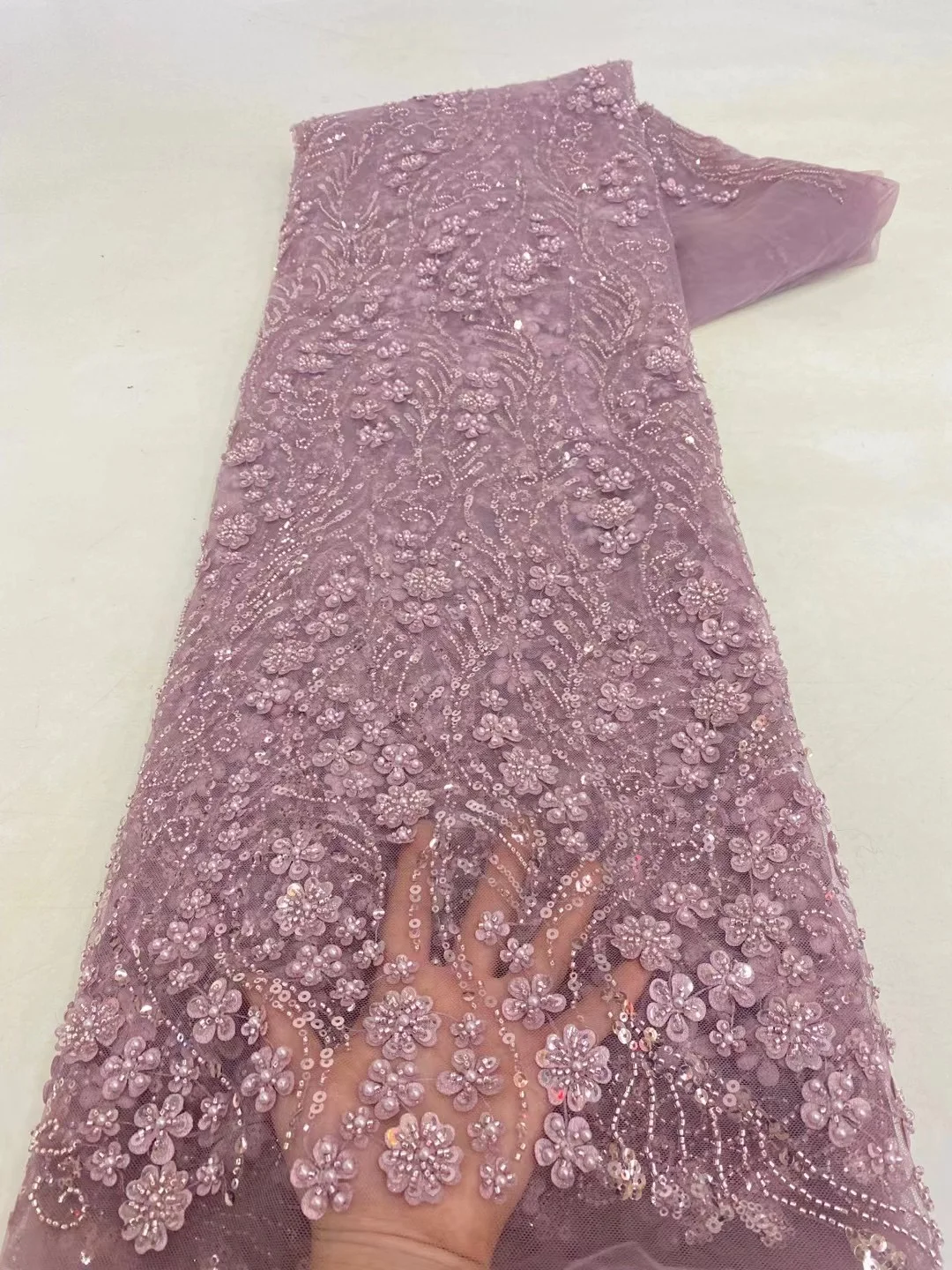 African Lace Fabric 2025 High Quality French 3D Flower Sequins Embroidery Beads Tulle Lace Fabric For Party Dress - Image 12