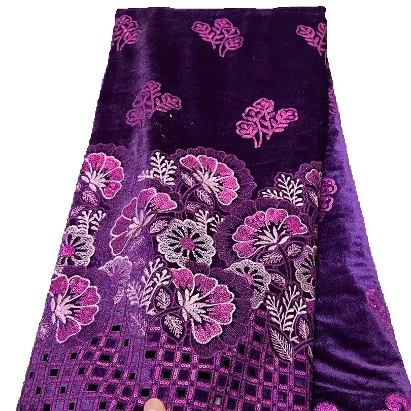 2025 Black African Nigerian velvet lace fabric Sequins Lace Fabric Guipure For Sewing Wedding Party Cloth High Quality Tissu - Image 5