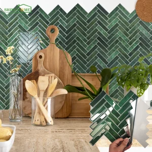 1/5/10/30pcs Green Herringbone 3D Self-adhesive Wall Tile Heat Resistant Peelable Kitchen Backsplash Waterproof Bathroom Wall Ti