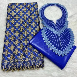 Sky Blue 2.5+2.5 Yards Swiss Voile Lace Fabric With Embroidered African Bazin Riche Fabric For Women Sewing Clothing Lace Fabric