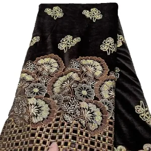 2025 Black African Nigerian velvet lace fabric Sequins Lace Fabric Guipure For Sewing Wedding Party Cloth High Quality Tissu