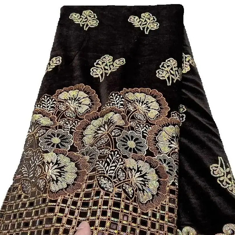 2025 Black African Nigerian velvet lace fabric Sequins Lace Fabric Guipure For Sewing Wedding Party Cloth High Quality Tissu - Image 2