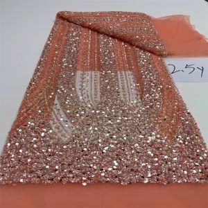 Luxurious Nigerian African Beaded Lace Fabric High Quality Sequins Embroidery African French Lace Fabric For Sewing 2.5 Yards
