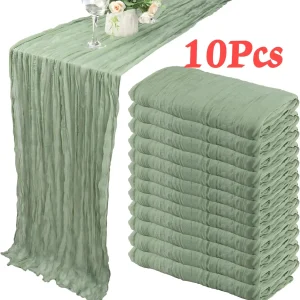 10Pcs CheeseCloth Table Runner, 40x270cm Boho Gauze Fabric Rustic Sheer TableRunner for Wedding Bridal Shower Party Banquet