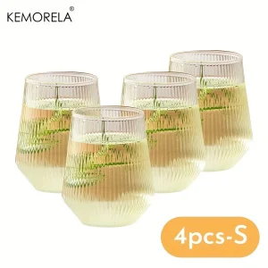KEMORELA 4/6PCS Heat-Resistant Vertical Stripes Clear Coffee Glass Water Cup Milk Beer Juice Tea Cup Drinking Cup Kitchen Party