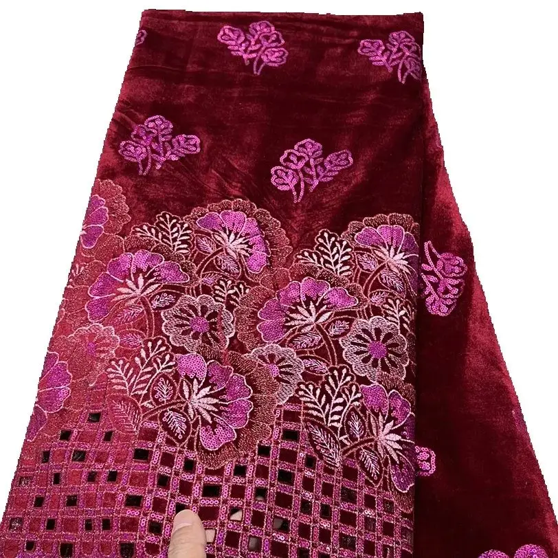 2025 Black African Nigerian velvet lace fabric Sequins Lace Fabric Guipure For Sewing Wedding Party Cloth High Quality Tissu - Image 4