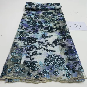 Luxurious Nigerian African Beaded Lace Fabric High Quality Sequins Embroidery African French Lace Fabric For Sewing 2.5 Yards