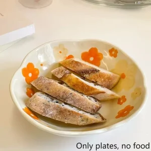 1PCS Ceramic Salad Bowl Hand Pinched Irregular Ins Korean Style Cream Yellow Yogurt Bowl Oatmeal Breakfast Plates Flower Bowl