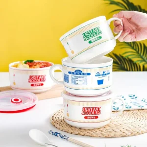 Creativity Lid Ceramics Instant Noodle Porridge Bowl Young Girl Dorm Room Student Office Super Large Japanese Cup lunch Bowl Mug