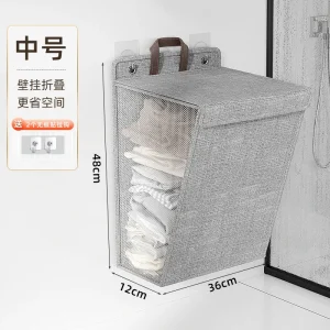 1 Pcs Foldable Adhesive Laundry Basket Hamper Multifunctional Punch Free Wall Hanging Washing Clothes Mesh Hook Organizer
