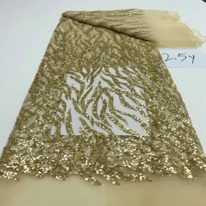 Luxurious Nigerian African Beaded Lace Fabric High Quality Sequins Embroidery African French Lace Fabric For Sewing 2.5 Yards