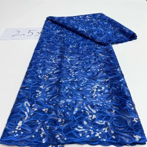 Luxurious Nigerian African Beaded Lace Fabric High Quality Sequins Embroidery African French Lace Fabric For Sewing 2.5 Yards