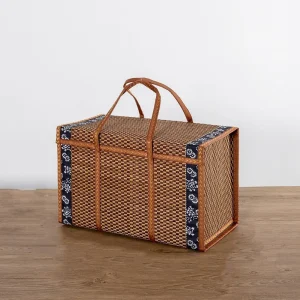 Camping Portable Storage Box Hand-Woven Basket Folding Bamboo Basket  Picnic Basket Pastoral Bamboo Woven Bamboo Products