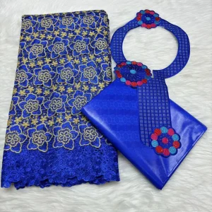 Sky Blue 2.5+2.5 Yards Swiss Voile Lace Fabric With Embroidered African Bazin Riche Fabric For Women Sewing Clothing Lace Fabric