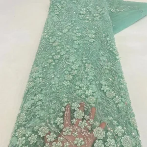 African Lace Fabric 2025 High Quality French 3D Flower Sequins Embroidery Beads Tulle Lace Fabric For Party Dress