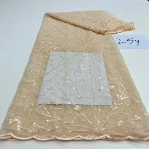 Luxurious Nigerian African Beaded Lace Fabric High Quality Sequins Embroidery African French Lace Fabric For Sewing 2.5 Yards