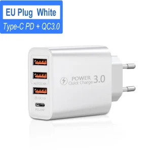 Type C USB Quick Charger 4 Ports 3.0 PD Cell Mobile Phone Power FAST Adapter For iPhone Samsung Xiaomi White