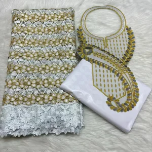 Sky Blue 2.5+2.5 Yards Swiss Voile Lace Fabric With Embroidered African Bazin Riche Fabric For Women Sewing Clothing Lace Fabric