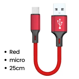 25cm Short Cable USB to Type C/Micro Fast Charging Data Transfer Wire For iPhone 15 Pro Xiaomi Huawei Samsung Oneplus Cellphones