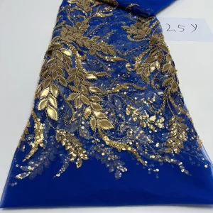 Luxurious Nigerian African Beaded Lace Fabric High Quality Sequins Embroidery African French Lace Fabric For Sewing 2.5 Yards