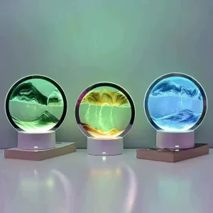 LED RGB Sandscape Lamp 3D Moving Sand Art Frame Night Light with 16 Colors Hourglass Light 3D Deep Sea Display with Remote