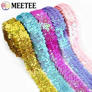 2/5/10Meters Meetee 30mm Sequin Lace Ribbon Stretch Fabric Laces Trim for Clothes Elastic Band DIY Sewing Decoration Accessories