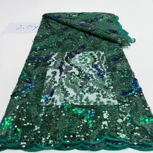 Luxurious Nigerian African Beaded Lace Fabric High Quality Sequins Embroidery African French Lace Fabric For Sewing 2.5 Yards