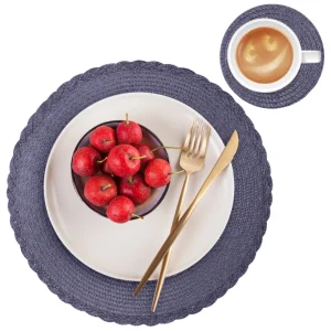 Set of 6 Round Braided Placemats 34CM Table Mats for Dining Tables Christmas Halloween Woven Washable Non-Slip Place mats